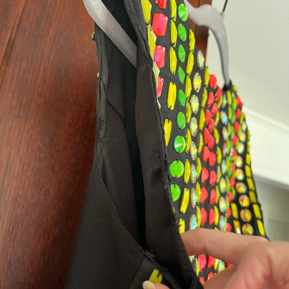 Johnathan Kayne Black Dress with Neon Beading Sz 10 - Picture 6 of 8
